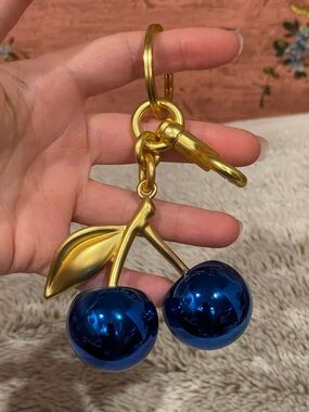 Gold & Blue Cherry Keychain Bag Charm